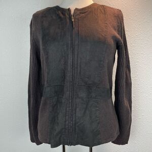 EUC Liz Claiborne Womens Brown Zip Sweater Jacket Size Petite M